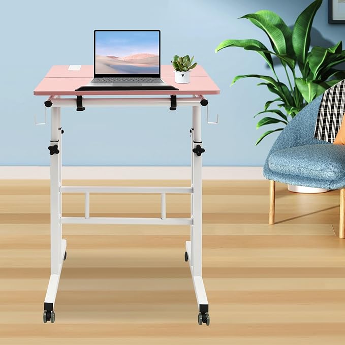 Small Standing Desk Mobile Stand Up Desk With Usb Interfaces&ampSocket Small Adjustable Standing Desk With Wheels&ampHooks Home Workstation For Offices Home Office Areas Student Dormitories (P