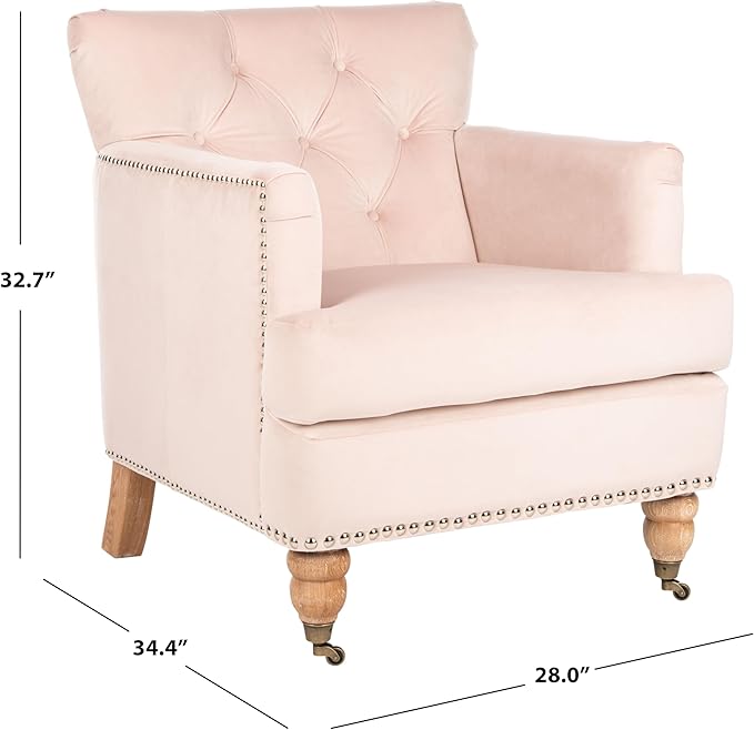Safavieh Home Colin Blush Pink Velvet and White Washed Tufted Club Chair
