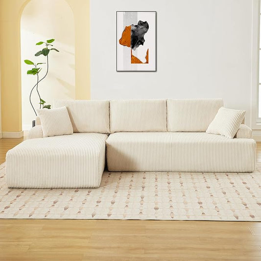 Sectional Cloud Boneless Couch 106 Modern Comfy L-Shape Corner No Assembly Required Convertible Compression Sleeper Modular Sofa with Corduroy Fabric Deep Seat Loveseat + Chaise for Living Room