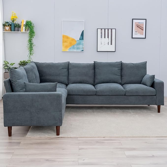 Panana Modern Upholstered L-Shape Sectional Sofa 2 Seater + 3 Seater Corner Couch for Living Room (Grey 5 Seat Corner Sofa)
