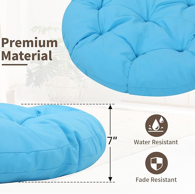 40 Papasan Chair Ergonomic Wicker 360° Swivel Indoor Outdoor Rattan Chair with Soft Thick Cushion Ideal for Living Room Bedroom Reading Room Black Frame with Blue Cushion