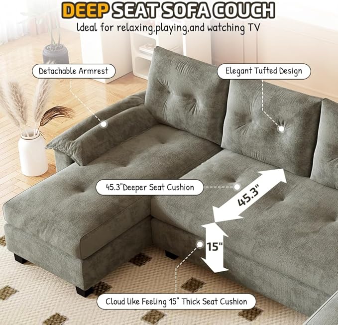 104.7 Modular Sectional Couch Convertible U Shaped Couch with Pull Out Bed Comfy Sleeper Sofa with Removable Armrests &amp USB Ports Modern Sectional Couches for Living Room Light Grey