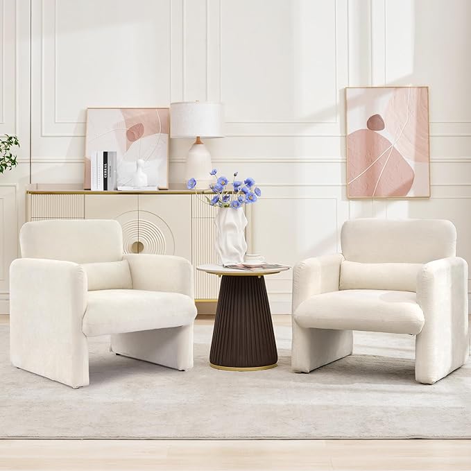 GAOMON Modern Accent Chair with Arms 28.5 W x 27 D Chenille Upholstered Single Seater Sofa Chair Comfy Armchair for Living Room Bedroom Office Apartment - Cream White