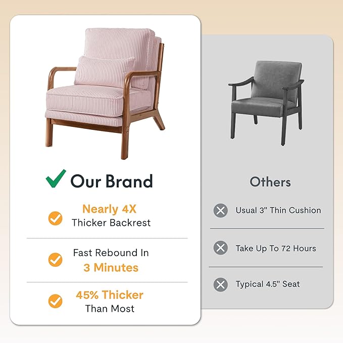 FLEXISPOT AC1 Accent Chairs Set of 2 Upholstered Mid Century Modern Corduroy Armchairs with Solid Wood Frame Comfy Lounge Reading Chairs Farmhouse Armchairs for Living Room Bedroom Balcony (Pink)