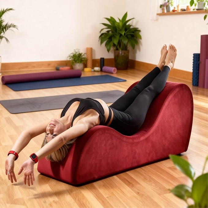 KORZEY Ergonomic Sofa Couch for Stretching Relaxation Exercise with Padded Sponge Removable &amp Washable Non-Slip Bottom Chair for Bedroom Living Room (Red)