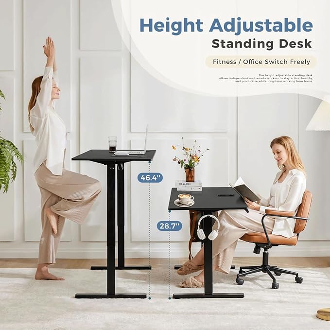 Electric Standing Desk 48 x 24 Inches Lift Motorized Gaming Table with T-Shaped Metal Ergonomic Memory Controller Home Office Desk Computer Desk Black