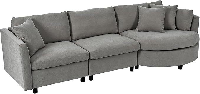 kevinplus 105.5'' Sectional Sofa Couch for Living Room Modern Contemporary 3-Seat Upholstered Sectional Couch Sofa with Curved Seat for Apartment Home Office Chenille Fabric Gray