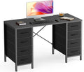 DUMOS 47 Inch Computer Desk with 8 Fabric Drawers Office Gaming Desk with Storage Writing Study Table with X-Shaped Reinforced Structure Black
