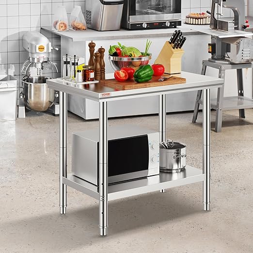 Vevor Stainless Steel 900x600x800 mm Commercial Kitchen Prep &amp Heavy Duty Metal Work Table with Adjustable Feet for Restaurant Home and Hotel : Industrial &amp Scientific