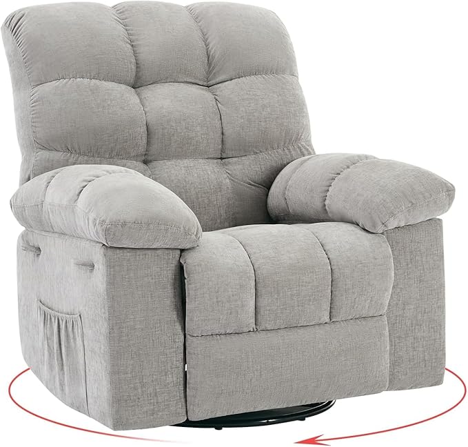 Oversized Swivel Rocker Recliner Chair for Adult360°Swivel Rock ReclinerExtra Wide Manual ReclinersChenille Upholstery Overstuffed Soft Rocking Sofa ChairLight Grey