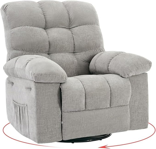 Oversized Swivel Rocker Recliner Chair for Adult360° Swivel Rock Recliner Extra Wide Manual Recliners Chenille Upholstery Overstuffed Soft Rocking Sofa ChairGray