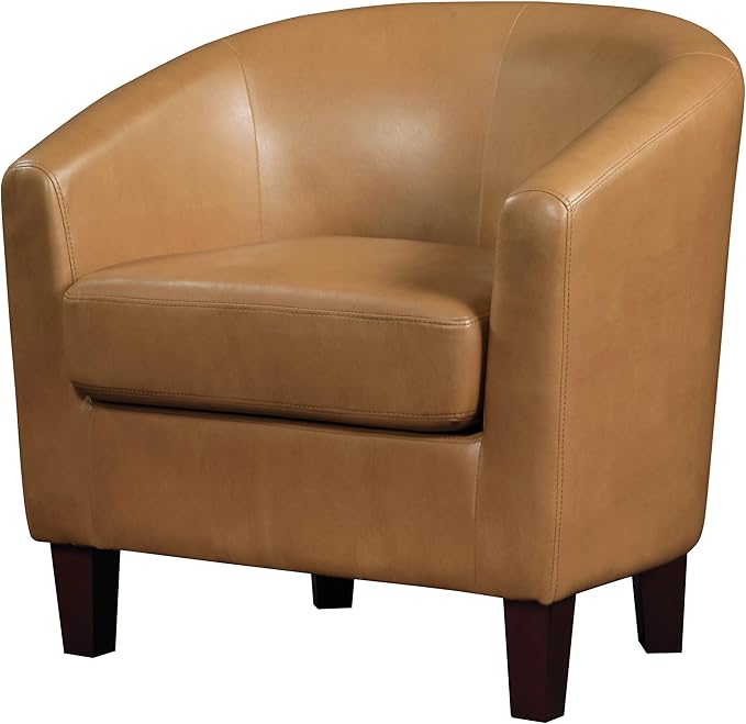 OSP Home Furnishings Ethan Tub Accent Chair with Dark Espresso Wood Legs Camel Faux Leather