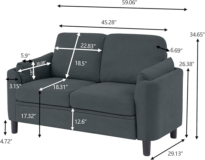 Small Loveseat Sofa60 Modern Love Seat Couch with Back Cushions and Wood Legs 2 Seater Mid Century Couches for Living Room Bedroom Small Spaces(Darkgrey)