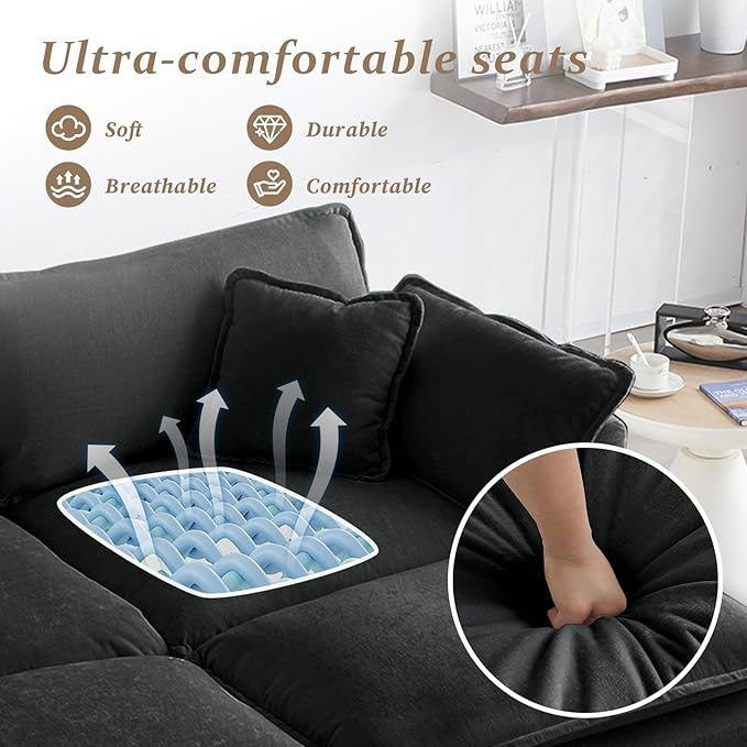 SoarFlash Chenille Sectional Sofa Comfy Modular Coush Sofa with Ottoman Modern 2 Seat Recliner Deep Seat Sofa Set for Living RoomGrey