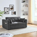 Convertible Sleeper Sofa Bed Pull-Out Recliner Couch with Adjustable Backrest Storage Armrests Side Pockets Cup Holders USB Charging Ports Chenille Loveseat for Living Room Use (Grey)