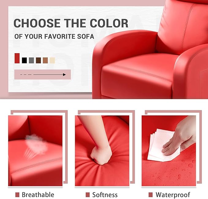 Homall Recliner Chair Recliner Sofa for Adults Recliners Home Theater Seating with Lumbar Support Reclining Sofa Chair for Living Room (Leather Red)