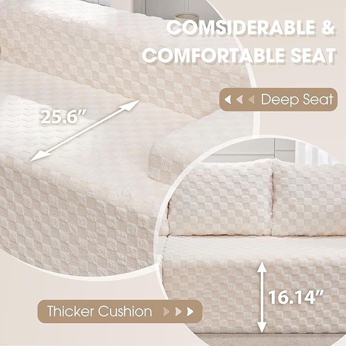 Modular Sectional Sofa Couches L-Shape Couch 3 Seat Modular Sofa Memory Foam Sectional Couches for Living Room Cloud Couch with Oversized Chaise (White Check 96 Right Facing Chaise)