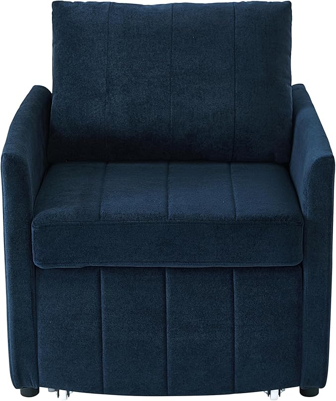 Pull Out Sofa Bed for Living Room 31.5 Upholstered Convertible Sleeper Sofa 3-in-1 Convertible Sleeper Chair with 5-Position Adjustable Backrest Side Pockets and a Storage Basket (Blue/352)