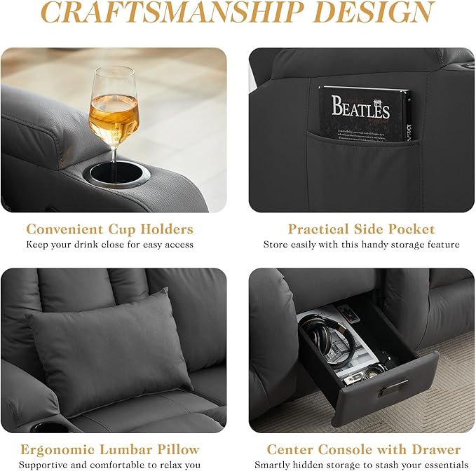 Loveseat Recliner Sofa with Flip-up ConsoleReclining Loveseat Sofa Wall Hugger Recliners for Small SpacesRV Recliner Couches for Living Room (Dark Gray 68''Loveseat with Console)