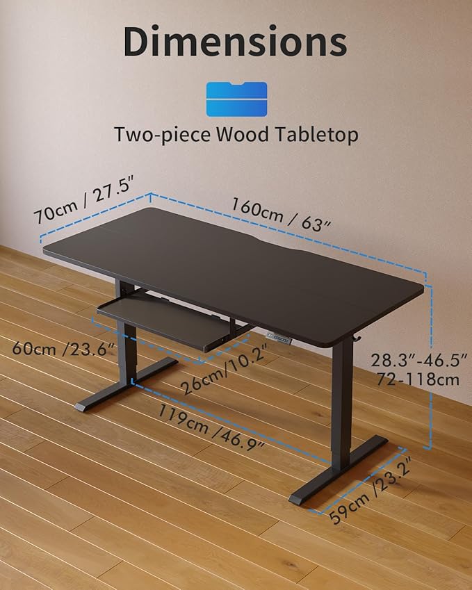 FEZIBO Standing Desk with Keyboard Tray 60 x 24 Inch Adjustable Height Sit Stand Desk with Memory Presets for Home Office Ergonomic Computer Workstation Black