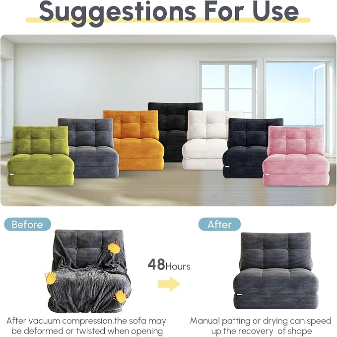 Folding Sofa Bed Convertible Sleeper Chair with Pillow Foldable Mattress with Back Support