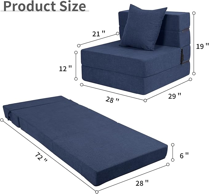 Folding Sofa Bed High-Density Memory Foam Sofa with a Fluffy Pillow Floor Couch Guest Bed Single Size Navy