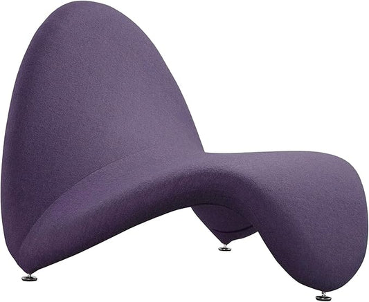 Manhattan Comfort MoMa Modern Abstract Lounge Accent Chair Sculptural Tongue Design Wool Blend Upholstery Metal Frame with Geometric Legs Fully Assembled Set of 1 Purple