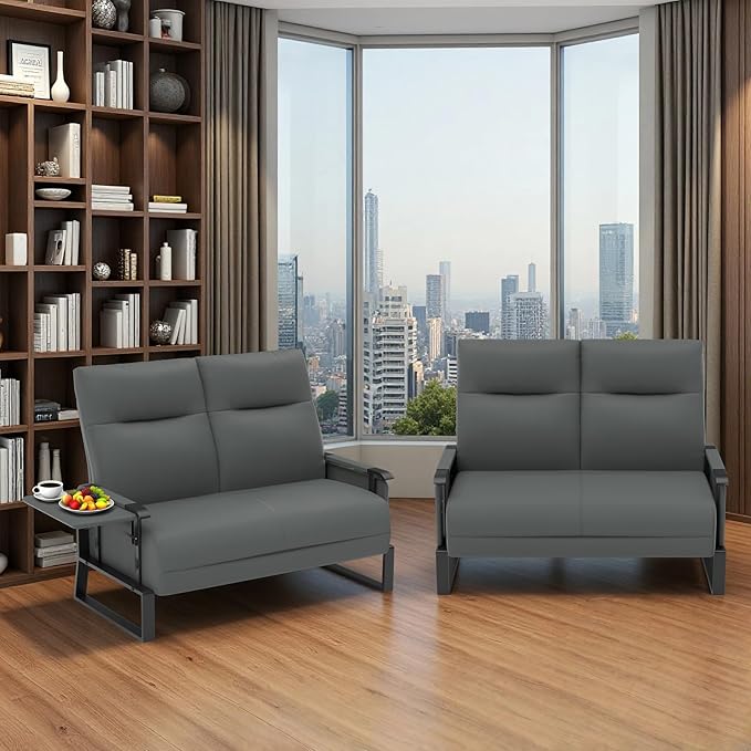 Faux Leather Loveseat Couch for Living Room Small Sofa 2 Seater Couch with Flip Up Tray Table Side Pockets Leather Loveseats (2-Seater)