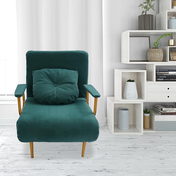 Sleep Chair Bed Convertible Sleeper Chairs for Adults 5-Position Recliner &amp 286lbs Capacity Green Folding Sofa Bed with Adjustable Backrest &amp Pillow for Small Space Office