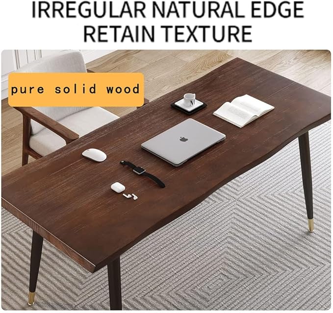 Modern Simple Style 55 Standing Desk Study Computer Desk - Black Metal Frame Solid Wood Planks for Home Office Bedroom