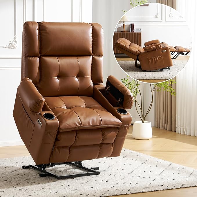 Dual Motor Power Lift Recliner Chair for Elderly with Massage and Heat Oversized Lift Chair with Arm Storage Lay Flat Lift Recliner for Adults Big Tall Infinite PositionLving Room Camel