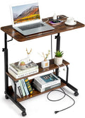Vasitelan Mobile Computer Desk for Small Space Rolling Writing Desk with Wheels Home Office Study Portable Storage Gaming Table with 3 USB + 2 AC Outlets (Brown)