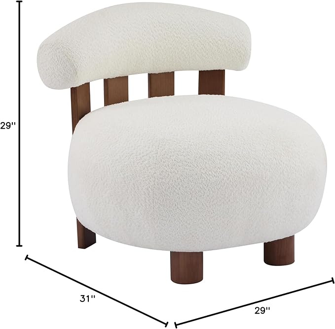 Christopher Knight Home Elvina Boucle Fabric Accent Chair Solid Wood Single Lounge Sofa Bedroom Comfy Reading Chair for Modern Minimalist Style Living Room/Home Office Milky White+Walnut