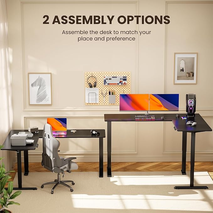 ErGear L Shaped Standing Desk 75 x 63 Electric Adjustable Height Sit Stand Desk Ergonomic Large Computer Table Left &amp Right Interchangeable Installation Suitable for Home Office Use Black