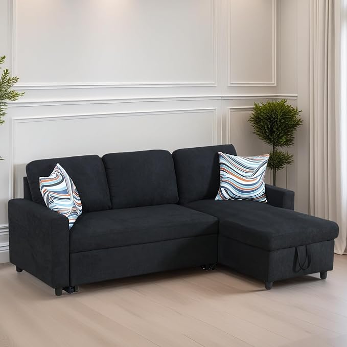 FONTOI Sofa Bed Pull Out Couch Convertible Sectional Sleeper Sofa with Storage Chaise Modern Lounge L Shaped Couch Bed for Living Room Bedroom Small Spaces Blue
