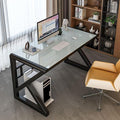 Tempered Glass Computer Desk Modern Home Office Desk Gaming Desk Writing Study Table Workstation for Home Office(100CM White+Black Frame)