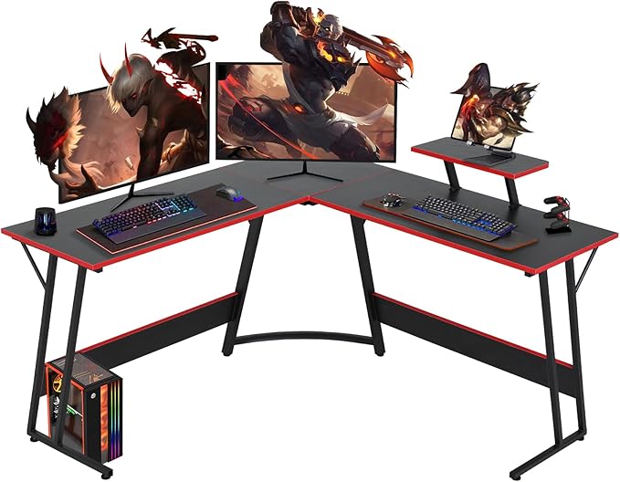 51 Inch L Shaped Gaming Desk Corner Computer Desk with Detachable Monitor Stand for Home Office Learning Gaming WorkstationBlack