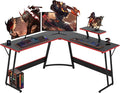 51 Inch L Shaped Gaming Desk Corner Computer Desk with Detachable Monitor Stand for Home Office Learning Gaming WorkstationBlack