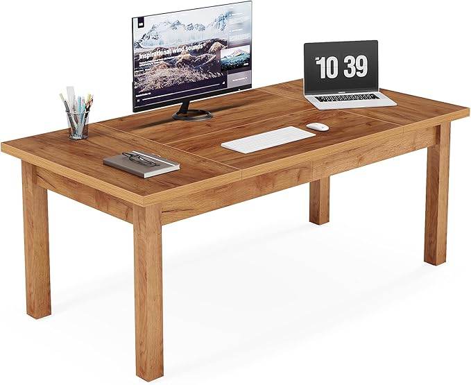 Tribesigns 70 Inch Large Computer Desk Farmhouse Office Desk Writing Study Desk with Solid Wood Leg's Executive Desk with Thickened Frame and Board