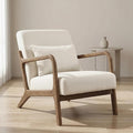 Modern Accent Chair Cotton Linen Fabric Upholstered Lounge Armchair with Solid Wood Frame for Living Room Bedroom Reading Nook (White1)