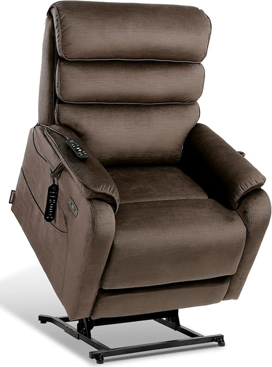 EONIX Large Lay Flat Power Lift Recliner Chair for Elderly Oversized Electric Lift Chairs 400lbs Heavy Duty Power Recliner with Heat and Massage SLRY022063 Chenille Brown