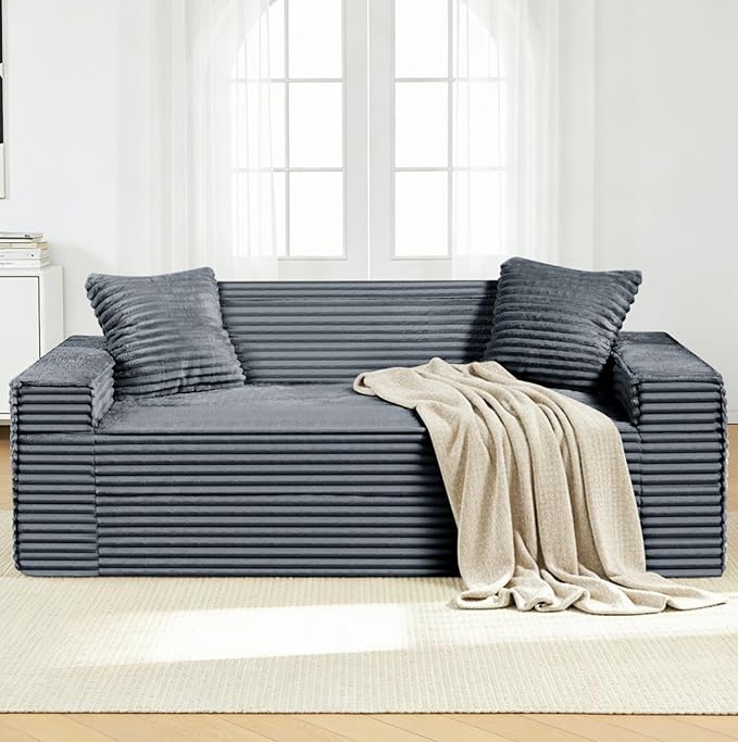 3 Seater Sofa Couch for Living Room (Gray 38 D + 2 Pillows)