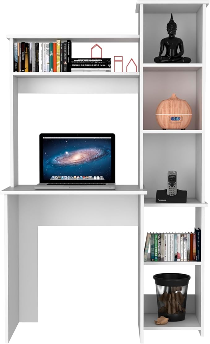 White Desk with 5 Cubbies - Modern Home Office Storage Desk