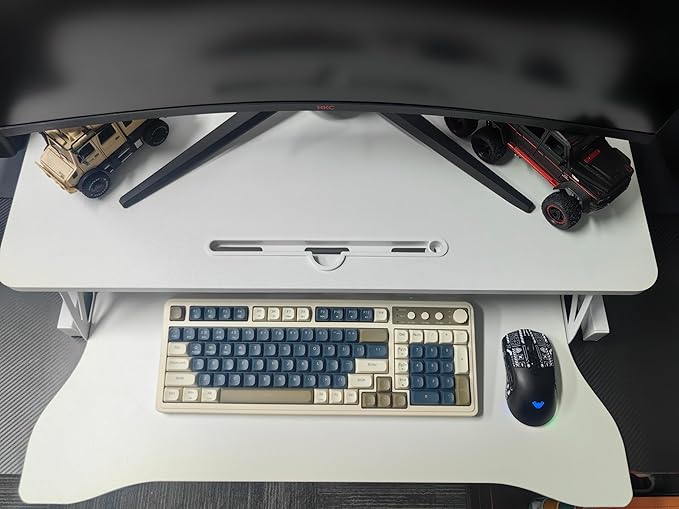 32 Inch Height Adjustable Stand Up Desk Riser Heavy Duty Computer Workstation with Removable Keyboard Tray - Ergonomic Design for Home Office Workshop Gaming Spacious Platform(White)