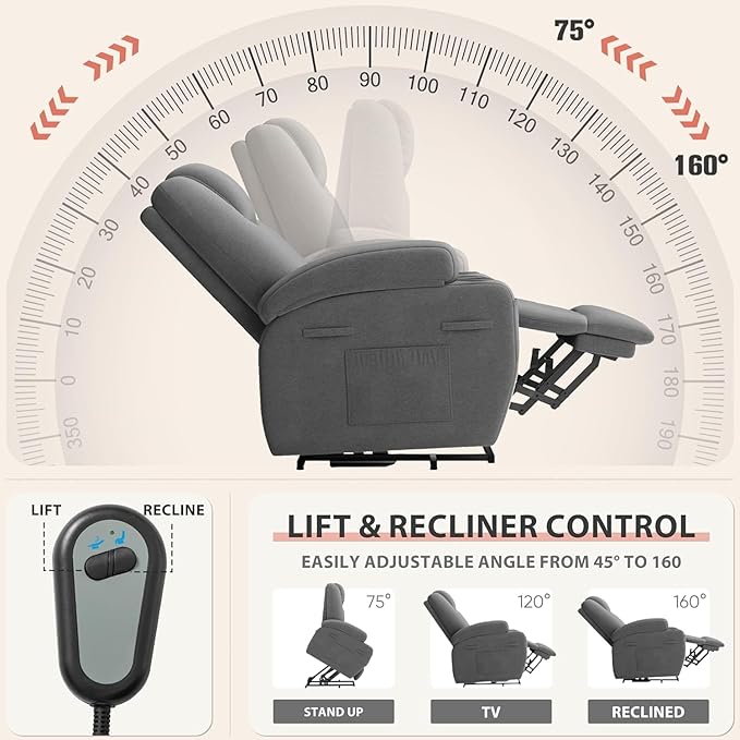 Flamaker Power Lift Chair Massage Recliner Chairs for Elderly - Ergonomic Design with Cup Holders &amp Side Pockets Remote Control (Gray)