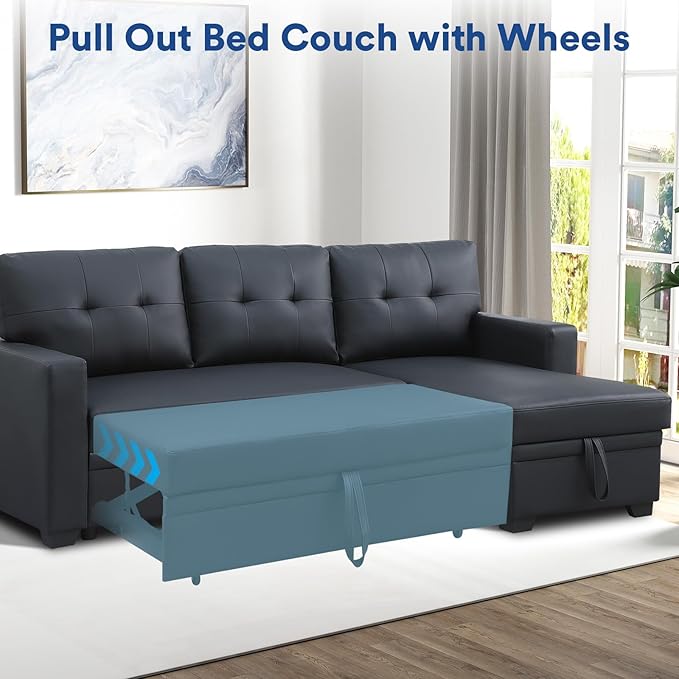 Rovibek 4-in-1 Convertible L Shaped Sofa Bed 82 Sleeper Sofa Couch with Pullout Bed Convertible Sleeper Sofa with Storage Chaise Small Couches for Paces Living Room Office Apartment