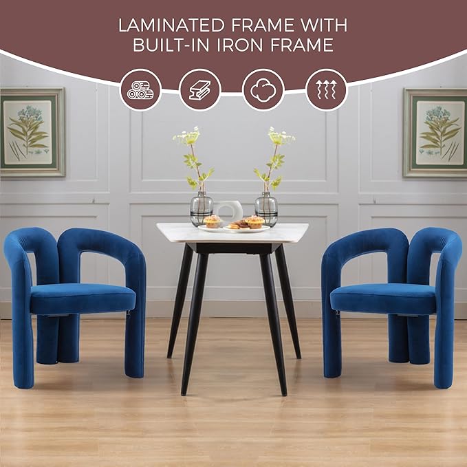 Set of 2 Contemporary Velvet Fabric Upholstered Accent/Dining Chairs Barrel Side Chairs for Kitchen and Living Room (Navy Velvet)