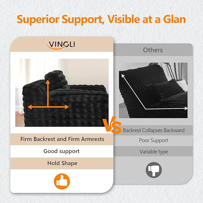 VINGLI 67.7 Oversized Chaise Lounge Chair Indoor Reading Chairs Comfy Bubble Fleece Upholstered Boneless Sofa Bed Sleeper Sofa Cloud Couches for Living Room Bedroom Play Room (Black)