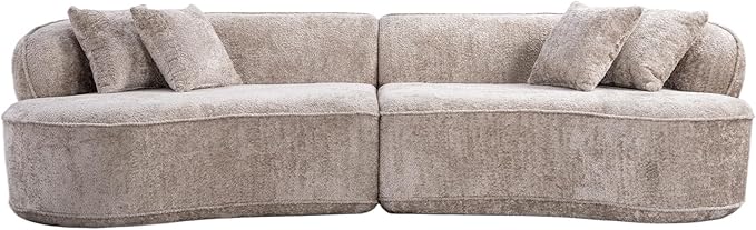 KEIKI 114 Boucle Curved Modular Sectional Sofa with 4 Pillows Upholstered Oversized 4-Seater Boneless Couch with High Resilience Cushion No Assembly Required for Apartment Living Room Camel