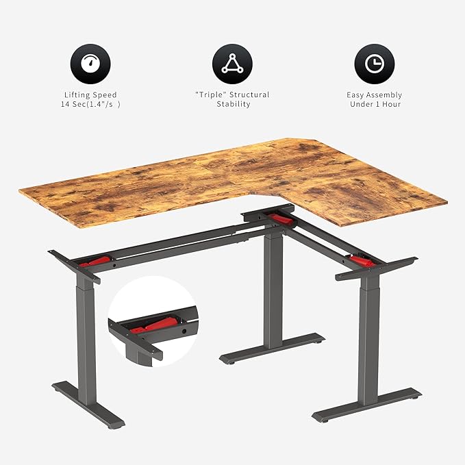 BANTI Triple Motors L-Shaped Electric Standing Desk 63 Inches Adjustable Height Stand Up Desk Sit Stand Home Office Desk with Rustic Brown Top/Black Frame